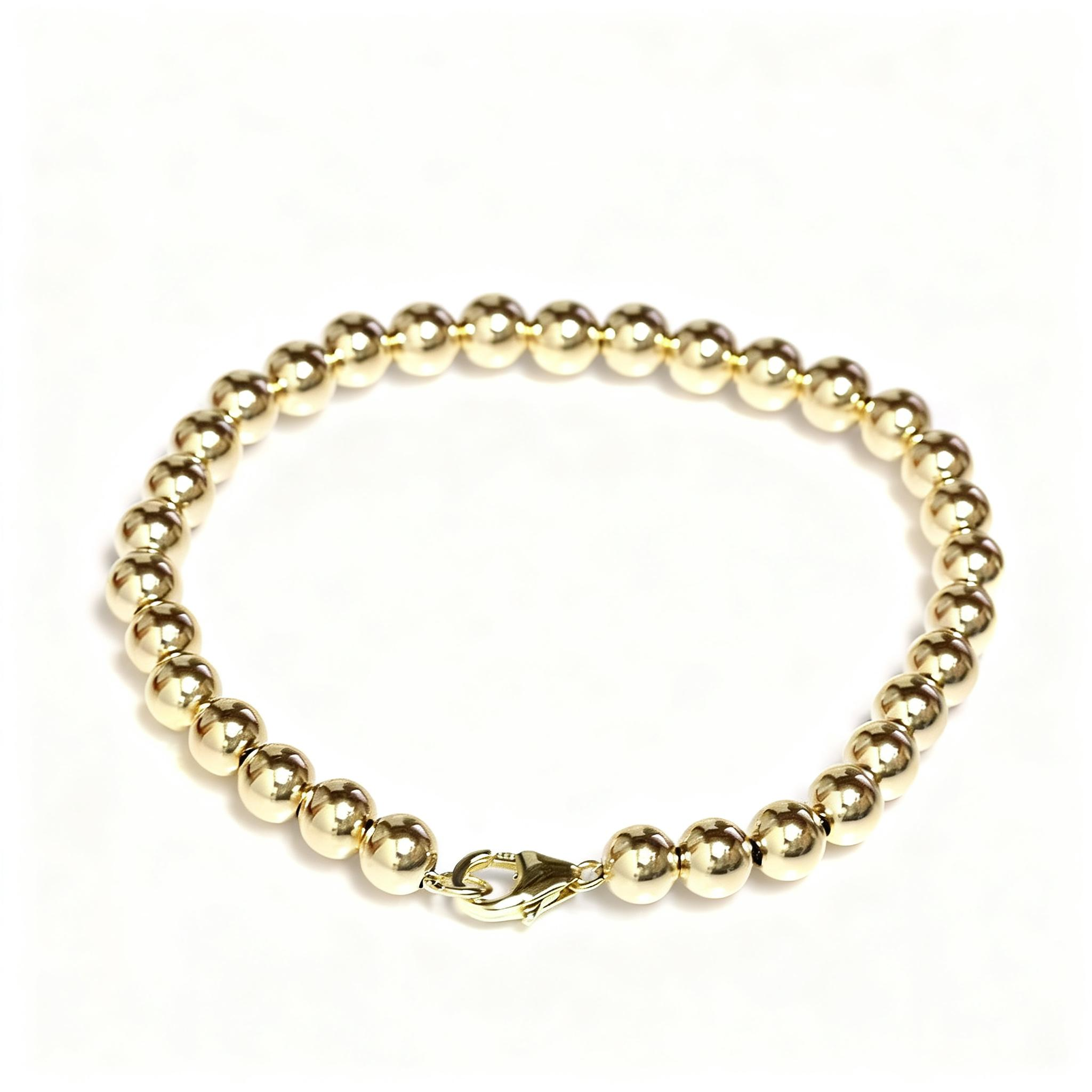 S30-14K Gold Beaded Ball Bracelet 5mm with Lobster Clasp Adjustable Length Bracelet for Women