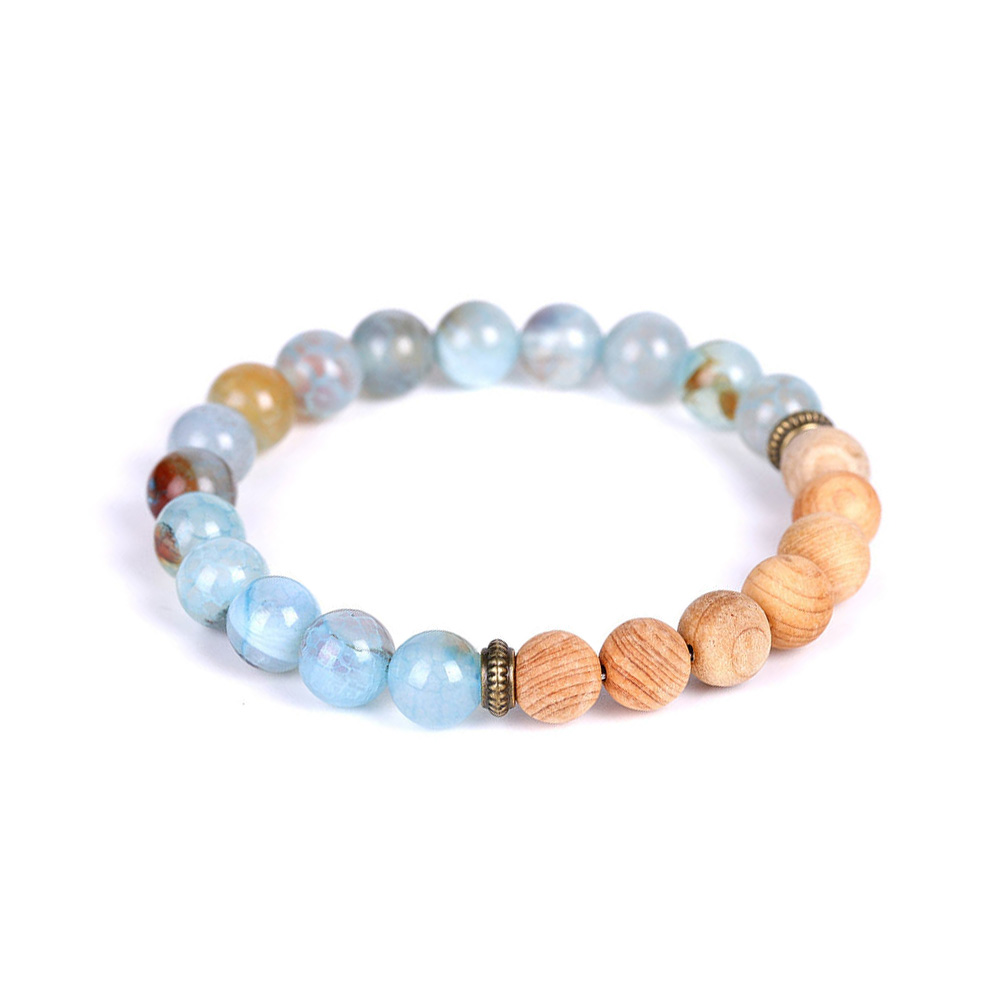PT40P-Natural Lava Stone Diffuser Bracelet with Crack Agate and Wood Beads 8mm Aromatherapy Bracelet