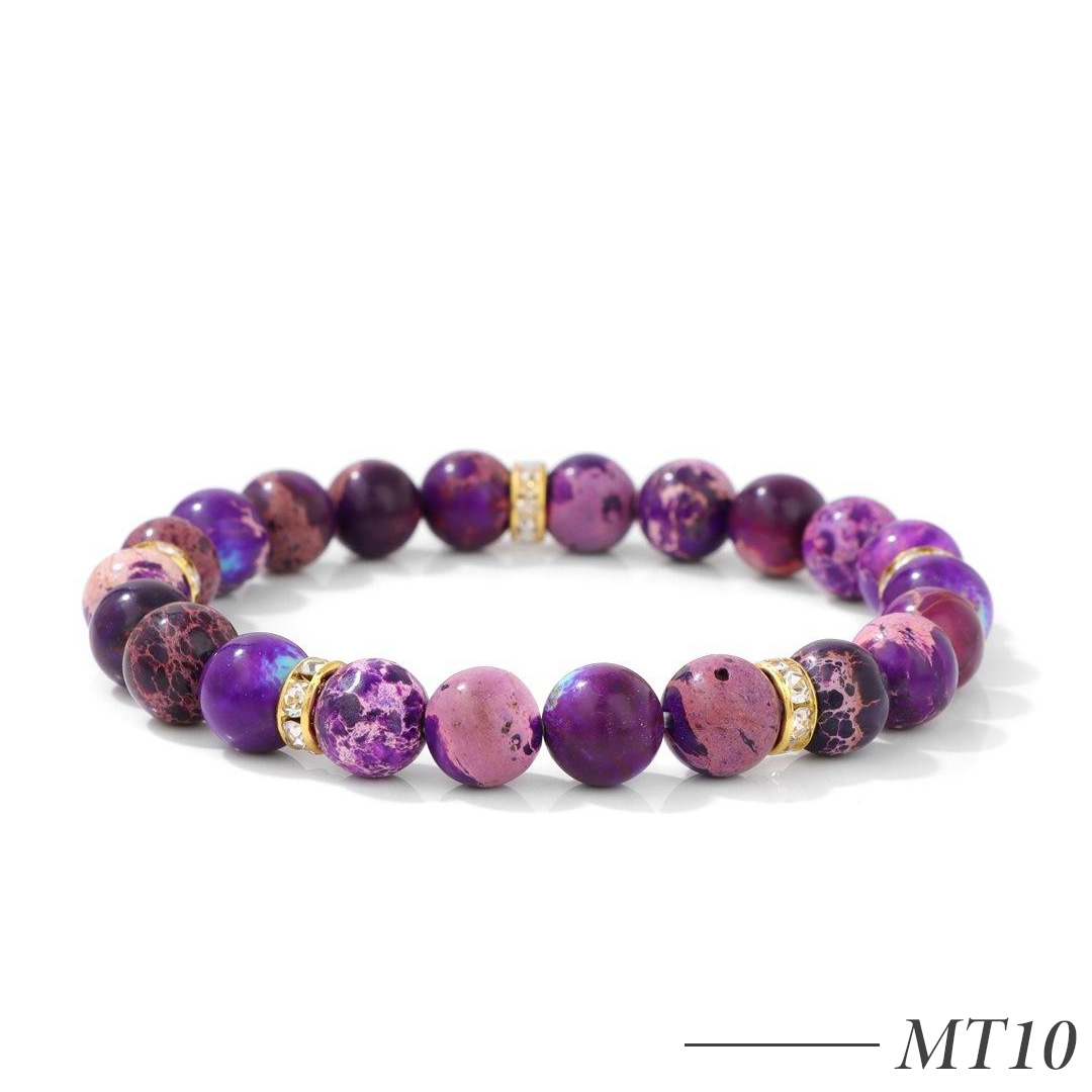 MT10-Natural Agate Beaded Bracelet with Zircon Accent