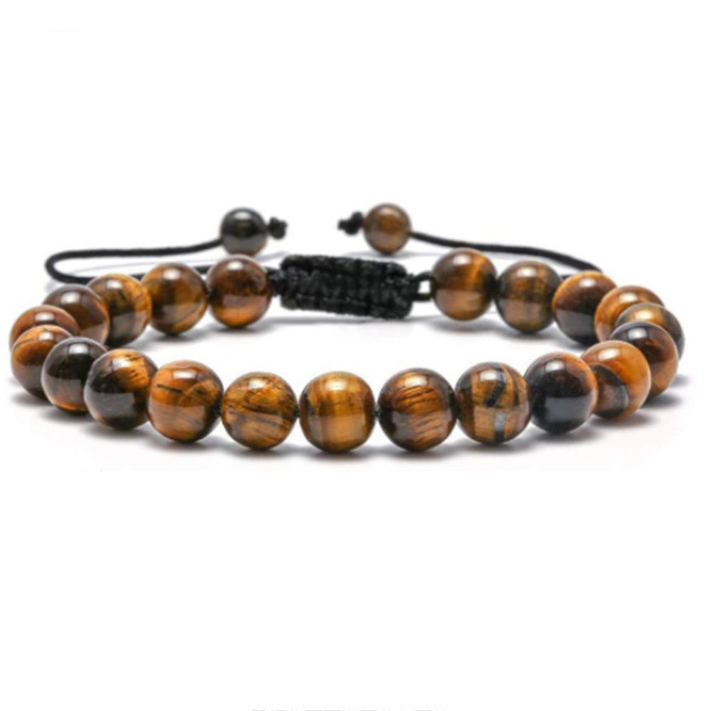 T5-Tiger Eye Stone Beaded Bracelet Adjustable Braided Lava Rock Bracelet for Men and Women
