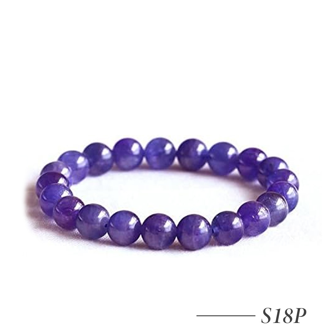 S18P-Purple Blue Tanzanite Beaded Bracelet – Natural Stone Stretch Bracelet 9mm