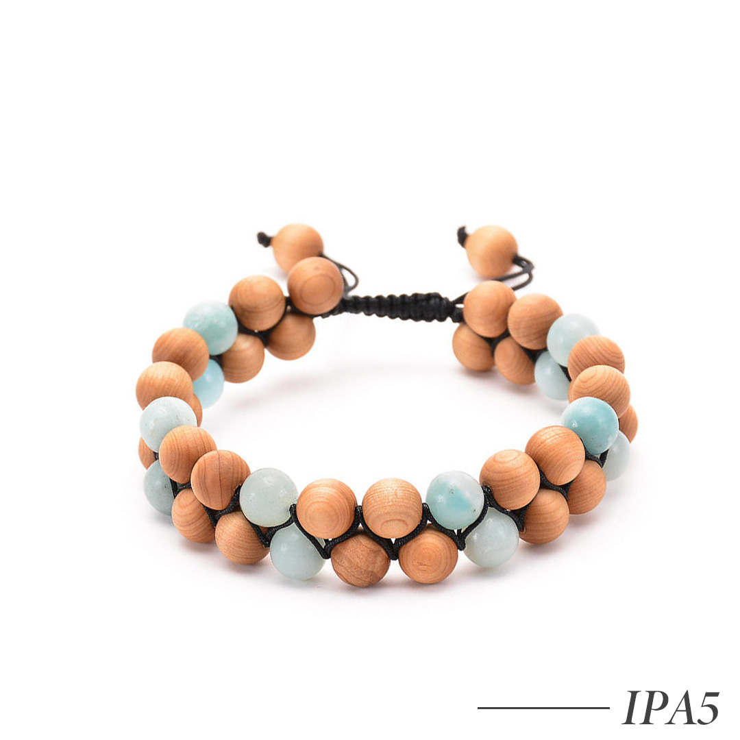 IPA5-Double Row Wood Bead Mala Bracelet