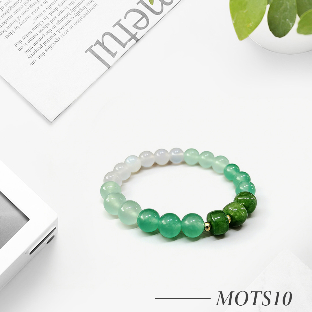 MOTS10-Green Jade Gradient Beaded Bracelet with Decorative Accent Bead