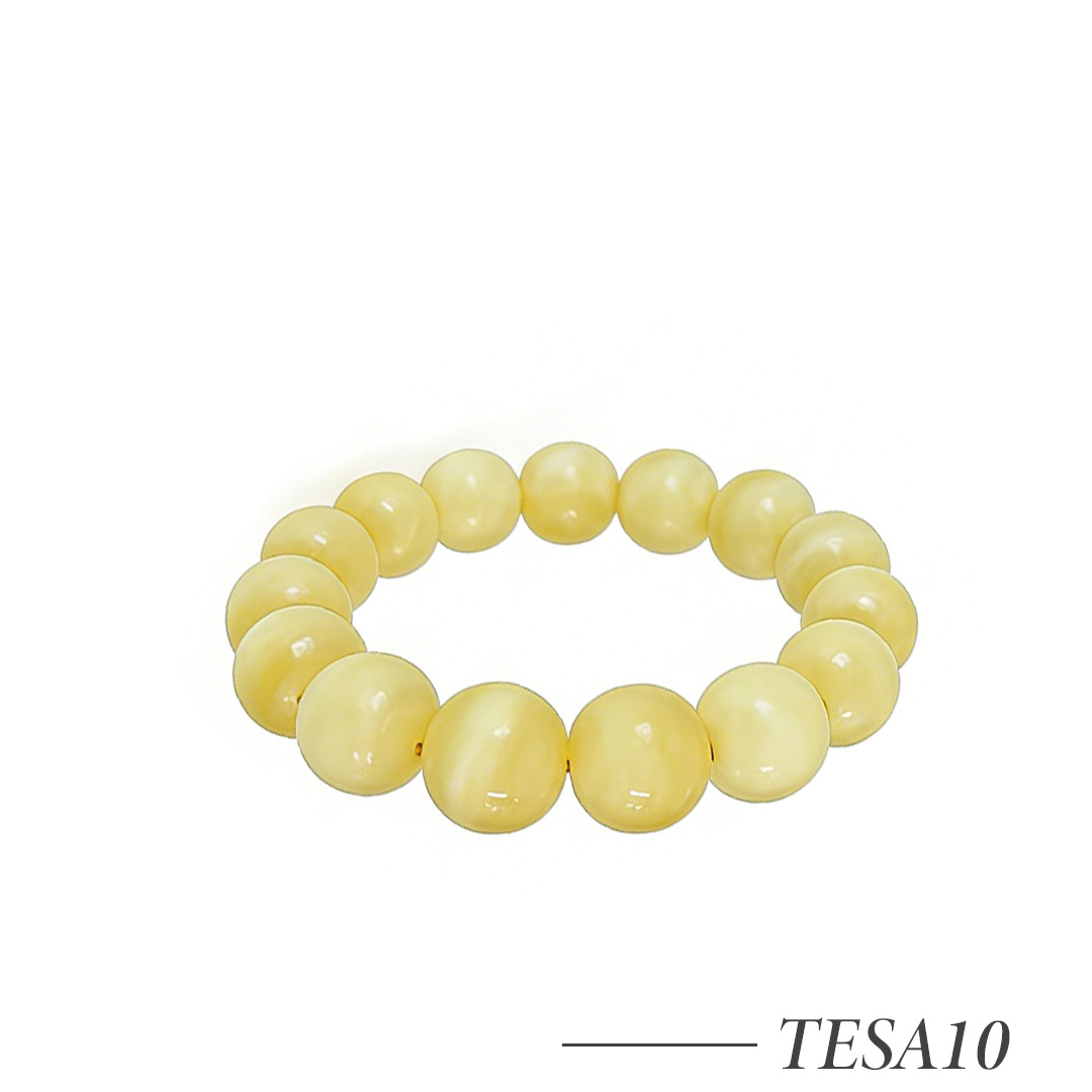 TESA10-Milky White Baltic Amber Beaded Bracelet – Natural Amber Stretch Bracelet