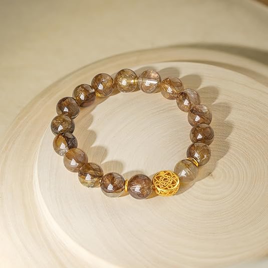 GL600P-Sterling Silver Yellow Crystal Beaded Bracelet with Engraved Charm