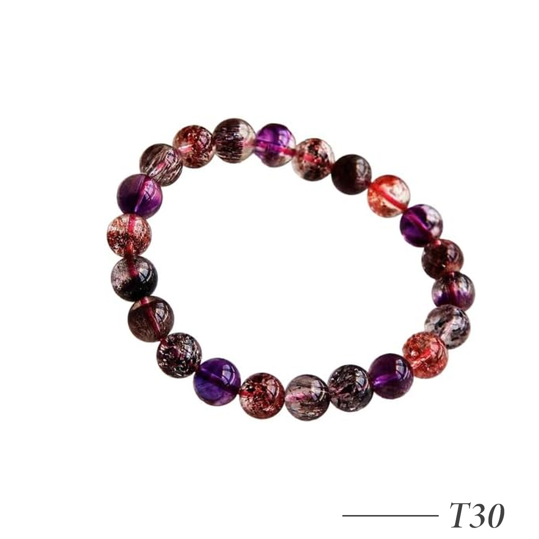 T30-Super Seven Amethyst Beaded Bracelet Set – Natural Crystal Stretch Bracelets (2 PCS)
