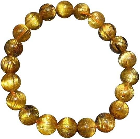 T60-Gold Rutilated Quartz Beaded Bracelet Set – Natural Crystal Stretch Bracelets (2 PCS)