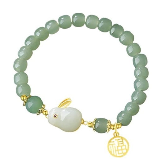 T60P-Jade Beaded Bracelet with Decorative Charm