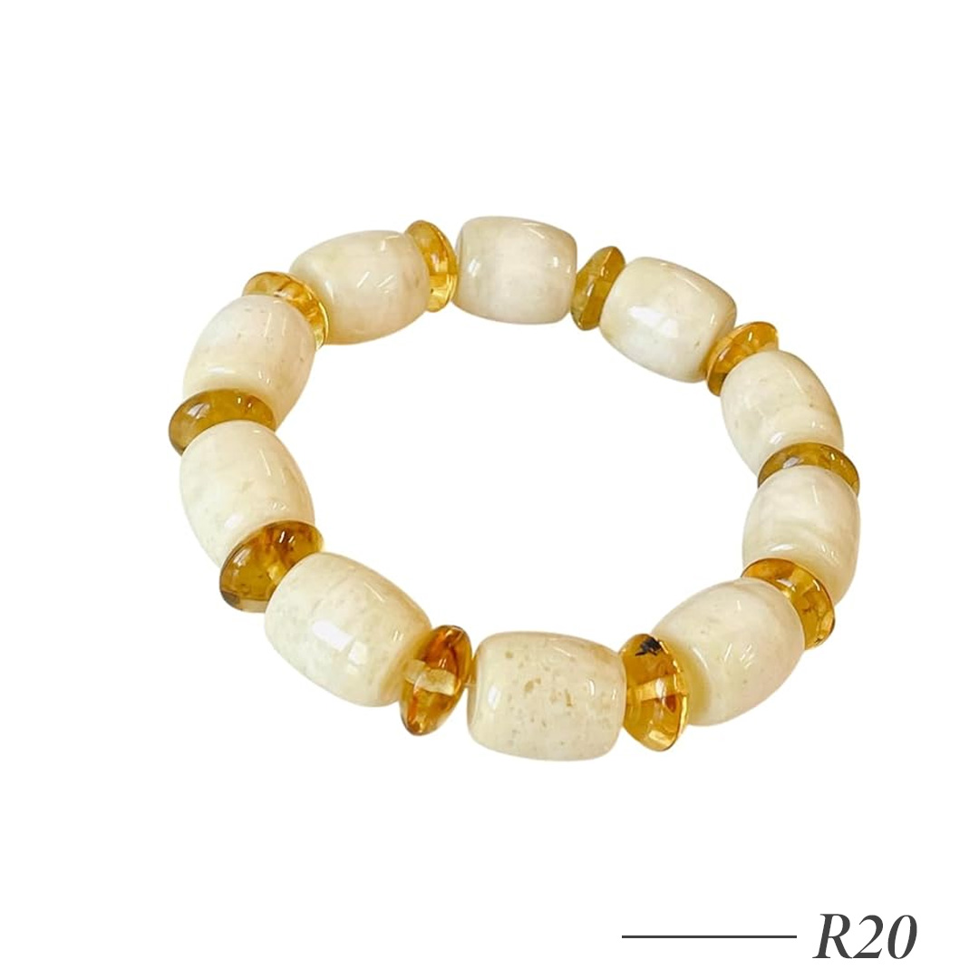 R20-Natural Baltic Amber Beaded Bracelet Milky White Stretch Bracelet for Women and Men